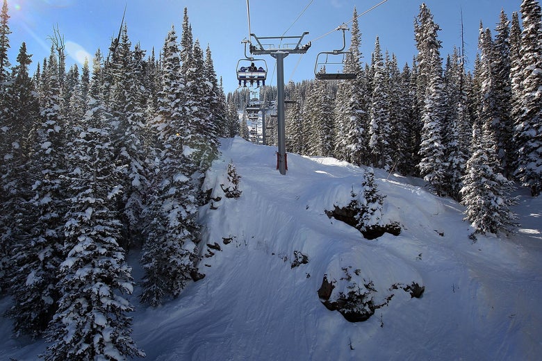 VAIL, CO - JANUARY 29: A 'wounded warrior' rides up a ski lift with two instructors January 29, 2010 in Vail, Colorado. A dozen war wounded and their families took part in the Vail Veterans Program winter ski retreat. The program is designed to help severely wounded U.S. military forces rehabilitate and rebuild confidence through learning to ski and snow board. Some of the wounded are flown in directly from the Walter Reed Army Medical Center in Washington, D.C. The visits to the Rocky Mountain retreat have been incorporated into Walter Reed's rehabilitation program for troops who have suffered from traumatic injuries, including amputations, brain damage and other severe wounds, most of which sustained in combat in Afghanistan and Iraq. (Photo by John Moore/Getty Images)